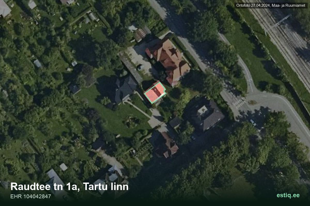 Raudtee tänav 1a, Tartu – aerial photo of the building, outline from the Building Register (EHR)