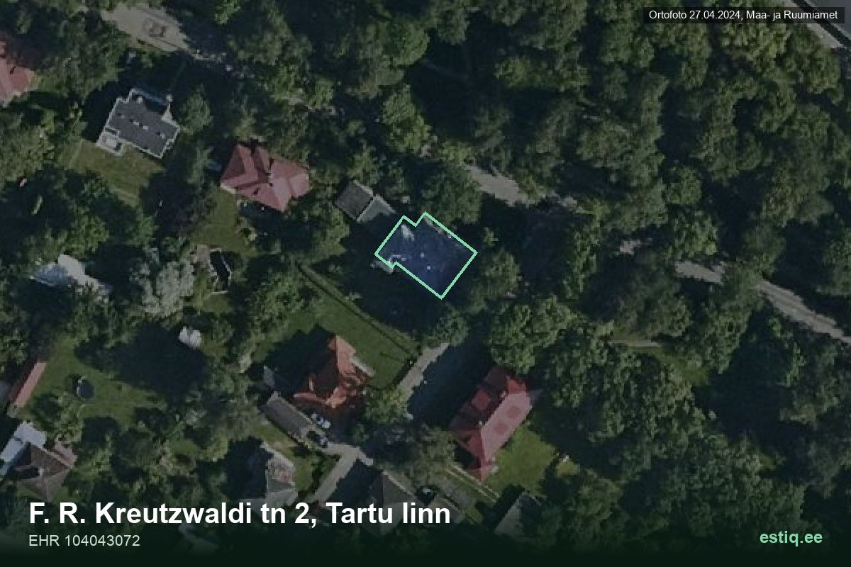 F. R. Kreutzwaldi tänav 2, Tartu – aerial photo of the building, outline from the Building Register (EHR)