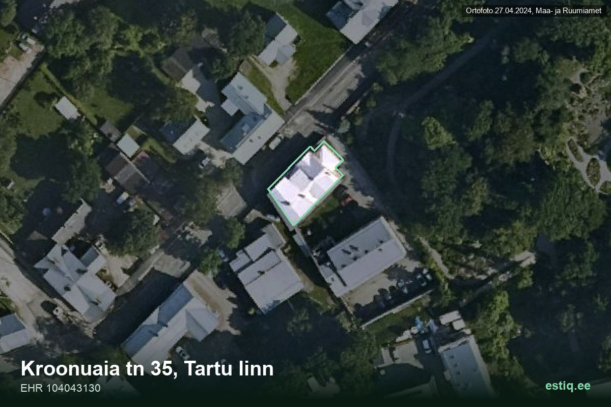 Kroonuaia tänav 35, Tartu – hoone aerofoto, kontuur ehitisregistri (EHR) andmetest