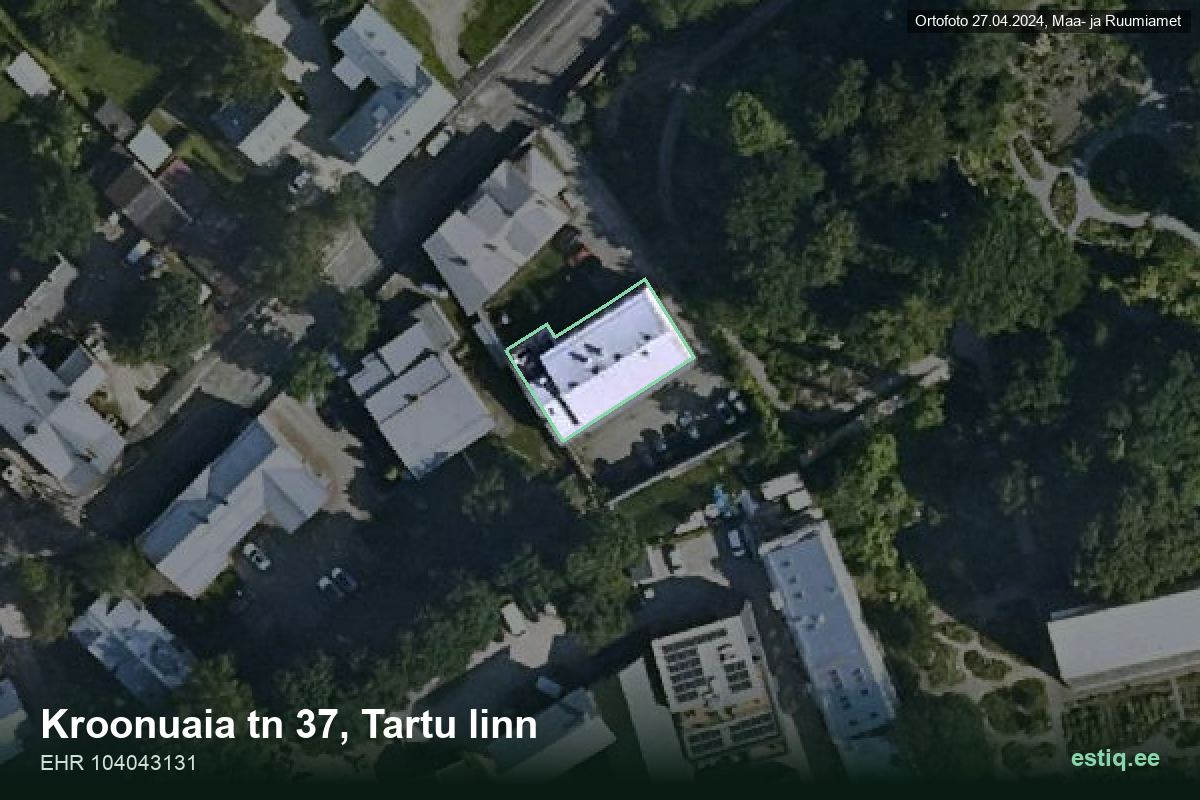 Kroonuaia tänav 37, Tartu – hoone aerofoto, kontuur ehitisregistri (EHR) andmetest