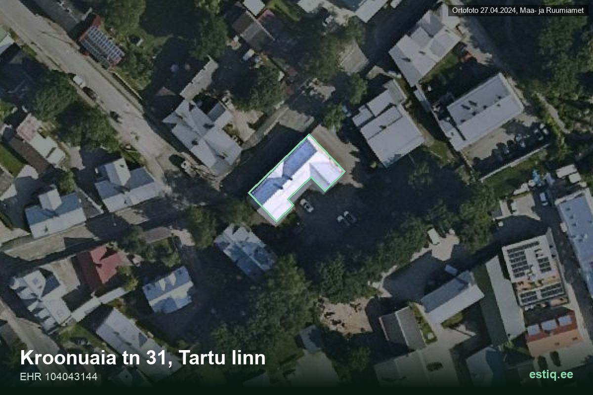 Kroonuaia tänav 31, Tartu – hoone aerofoto, kontuur ehitisregistri (EHR) andmetest