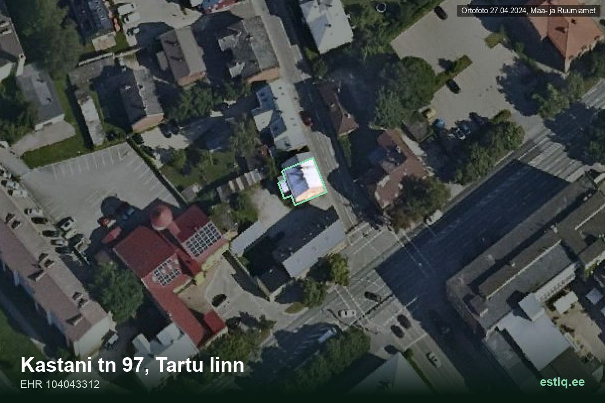 Kastani tänav 97, Tartu – hoone aerofoto, kontuur ehitisregistri (EHR) andmetest