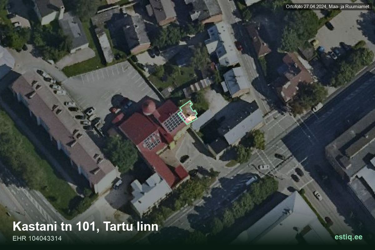 Kastani tänav 101, Tartu – аэрофото дома, контур по данным регистра строений (EHR)