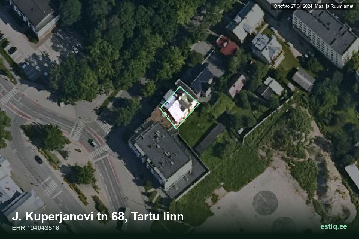 Kuperjanovi tänav 68, Tartu – hoone aerofoto, kontuur ehitisregistri (EHR) andmetest