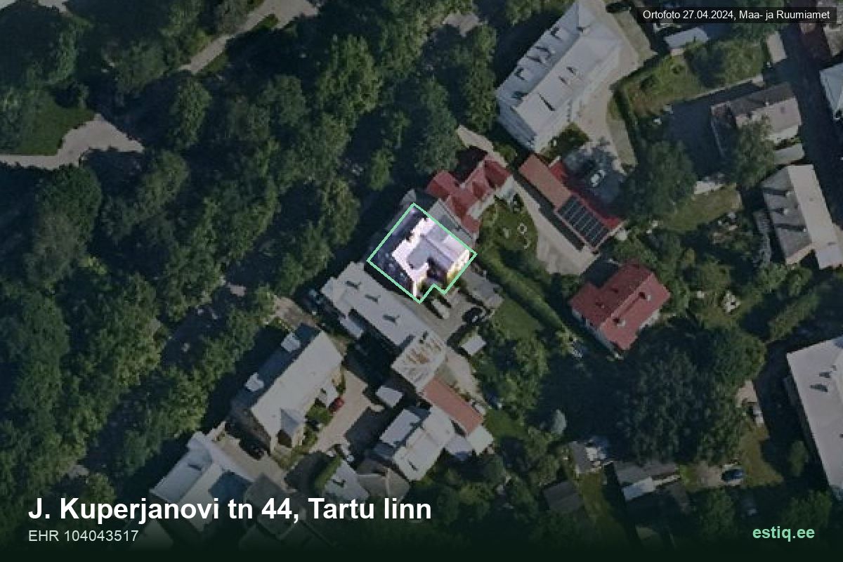 Kuperjanovi tänav 44, Tartu – hoone aerofoto, kontuur ehitisregistri (EHR) andmetest