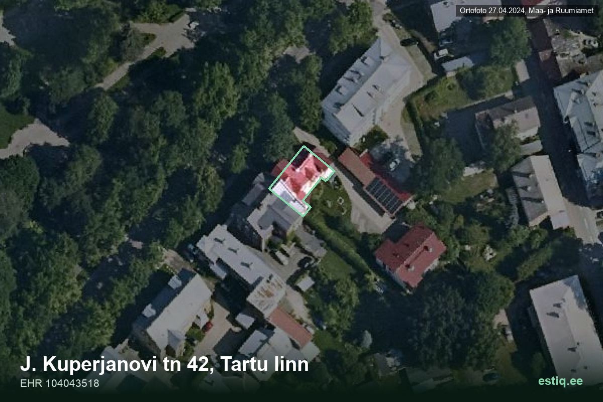Kuperjanovi tänav 42, Tartu – hoone aerofoto, kontuur ehitisregistri (EHR) andmetest