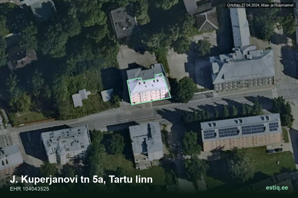 Kuperjanovi tänav 5a, Tartu – hoone aerofoto, kontuur ehitisregistri (EHR) andmetest
