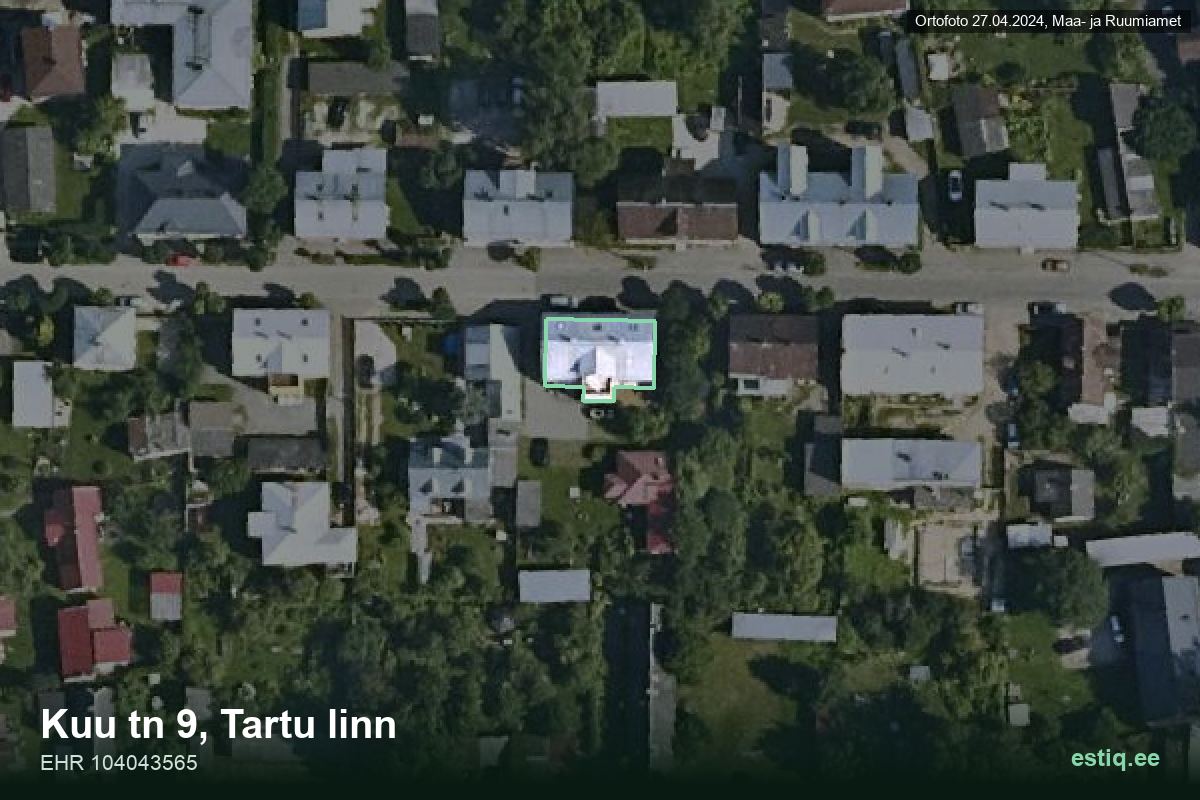 Kuu tänav 9, Tartu – ilmakuva rakennuksesta, ääriviiva rakennusrekisteristä (EHR)