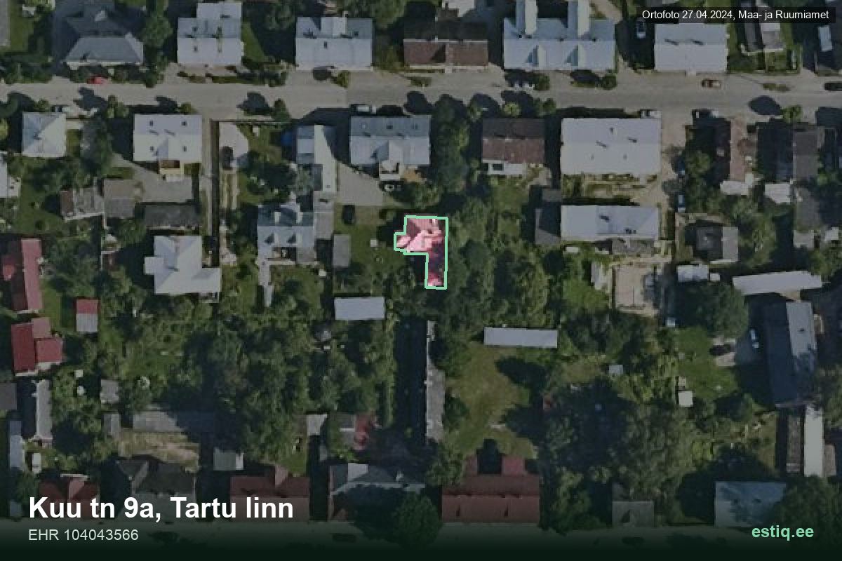 Kuu tänav 9a, Tartu – ilmakuva rakennuksesta, ääriviiva rakennusrekisteristä (EHR)