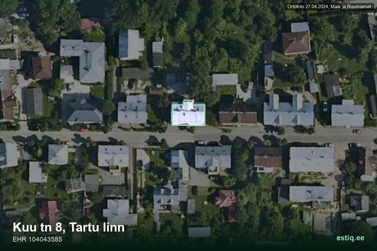 Kuu tänav 8, Tartu – hoone aerofoto, kontuur ehitisregistri (EHR) andmetest