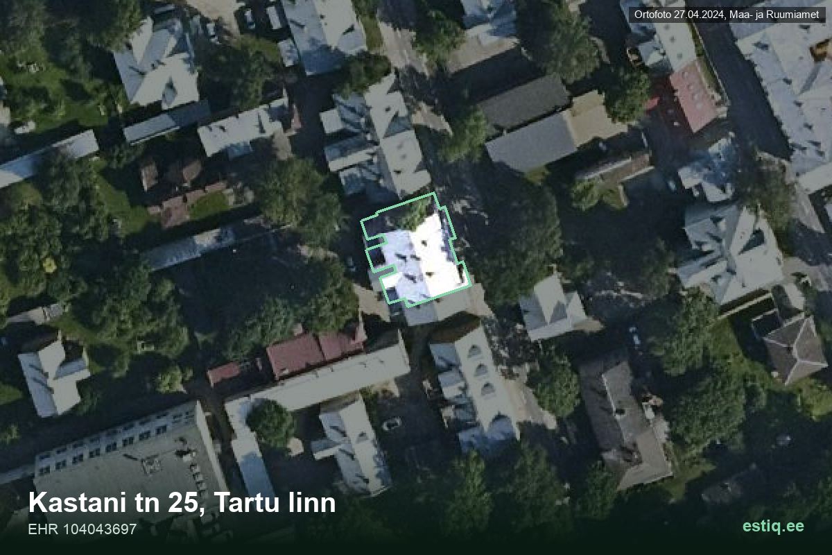 Kastani tänav 25, Tartu – hoone aerofoto, kontuur ehitisregistri (EHR) andmetest