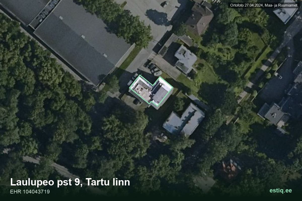 Laulupeo pst 9, Tartu – hoone aerofoto, kontuur ehitisregistri (EHR) andmetest