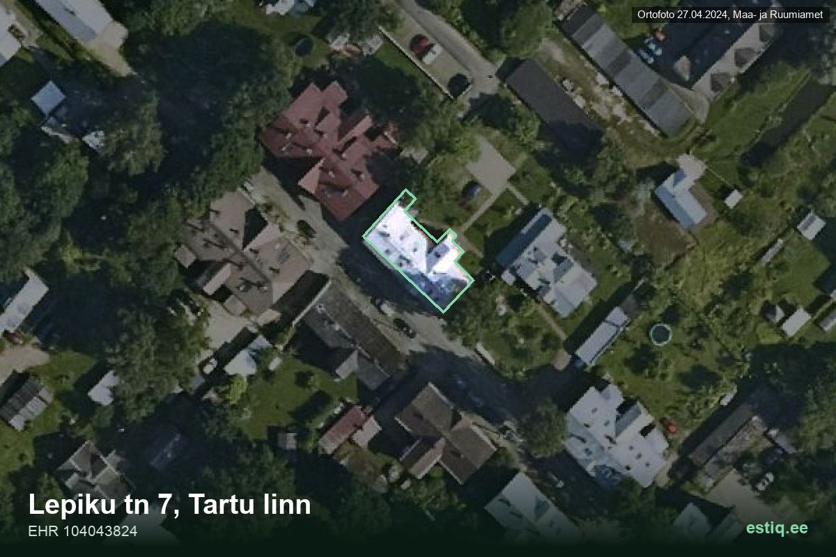 Lepiku tänav 7, Tartu – аэрофото дома, контур по данным регистра строений (EHR)