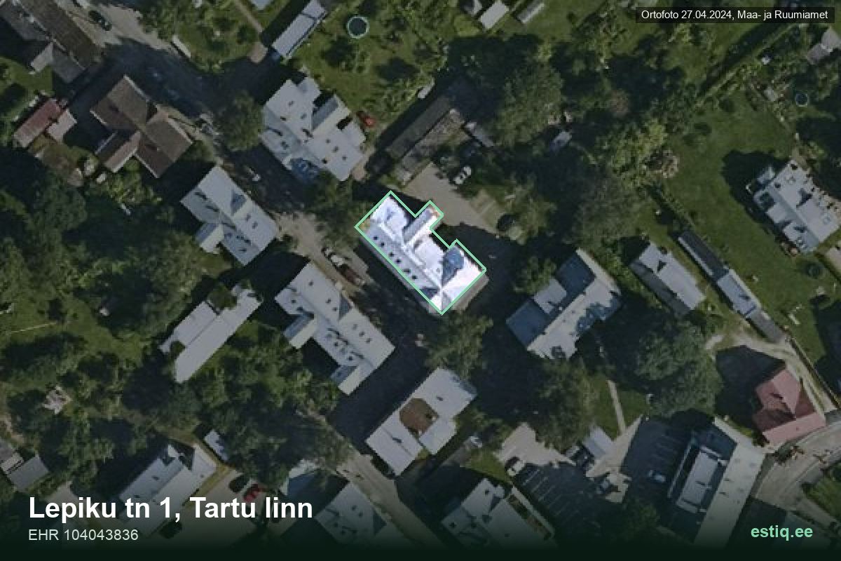 Lepiku tänav 1, Tartu – aerial photo of the building, outline from the Building Register (EHR)
