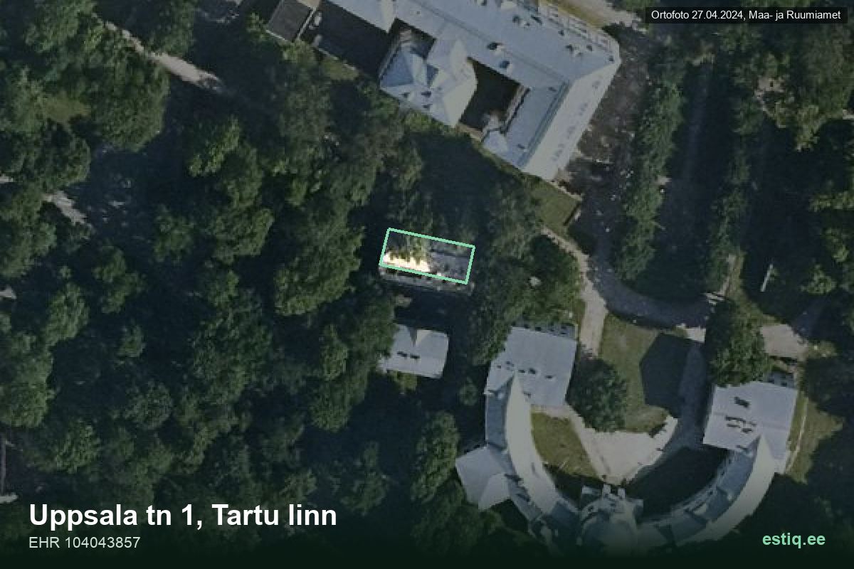 Uppsala tänav 1, Tartu – аэрофото дома, контур по данным регистра строений (EHR)