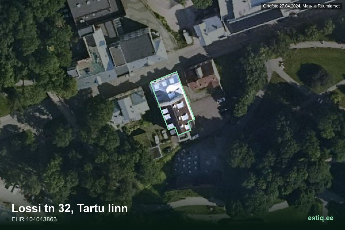 Lossi tänav 32, Tartu – hoone aerofoto, kontuur ehitisregistri (EHR) andmetest