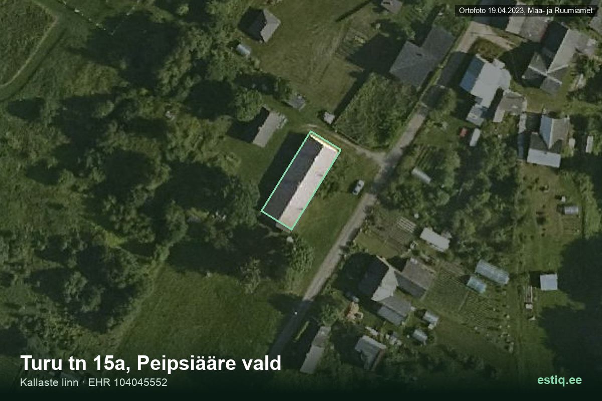 Turu tänav 15a, Peipsiääre vald – hoone aerofoto, kontuur ehitisregistri (EHR) andmetest