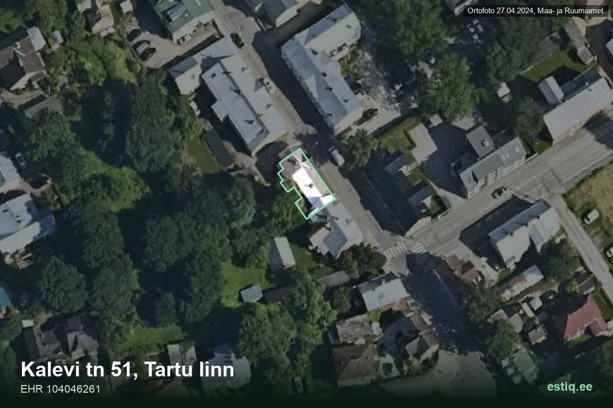 Kalevi tänav 51, Tartu – hoone aerofoto, kontuur ehitisregistri (EHR) andmetest
