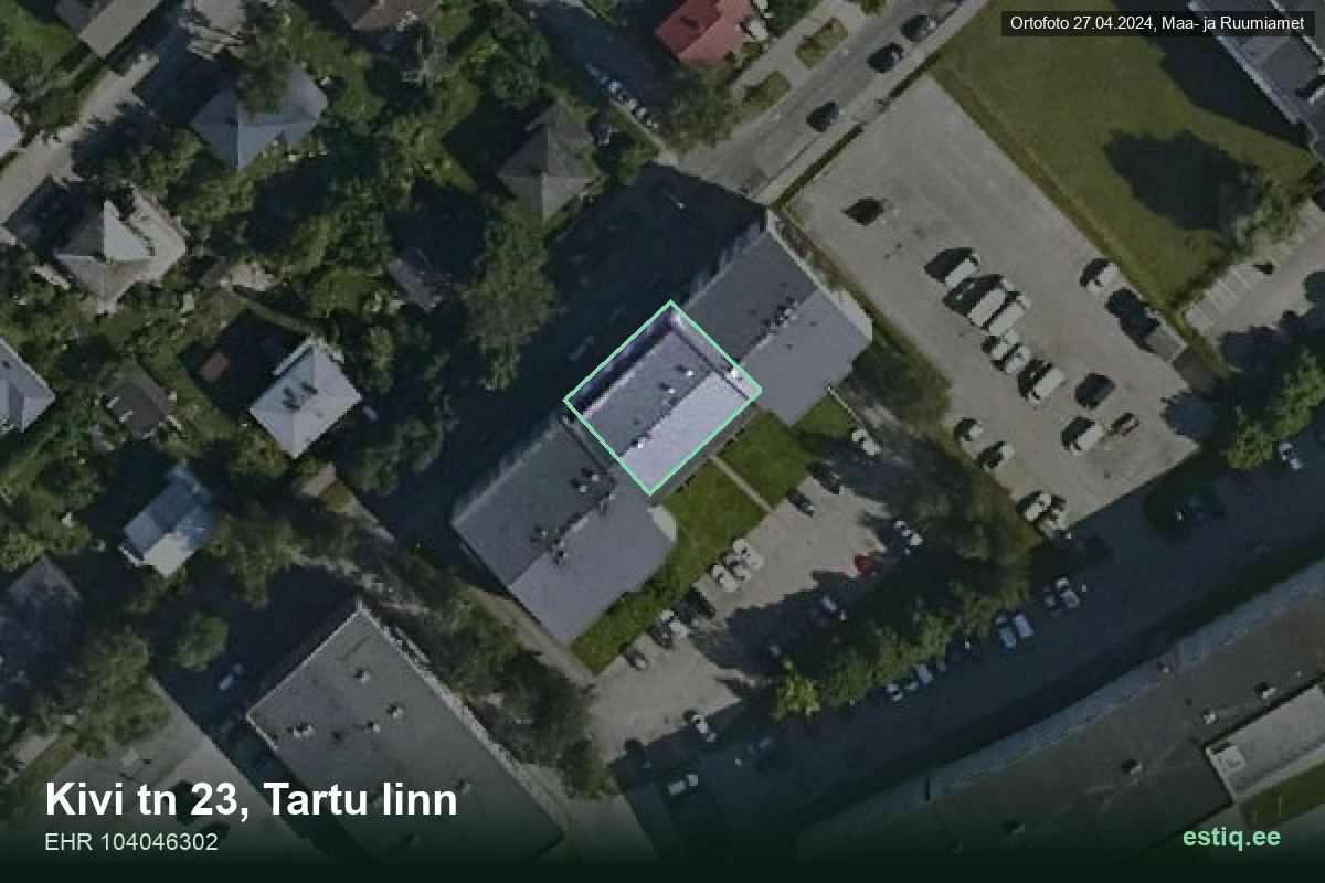 Kivi tänav 23, Tartu – hoone aerofoto, kontuur ehitisregistri (EHR) andmetest