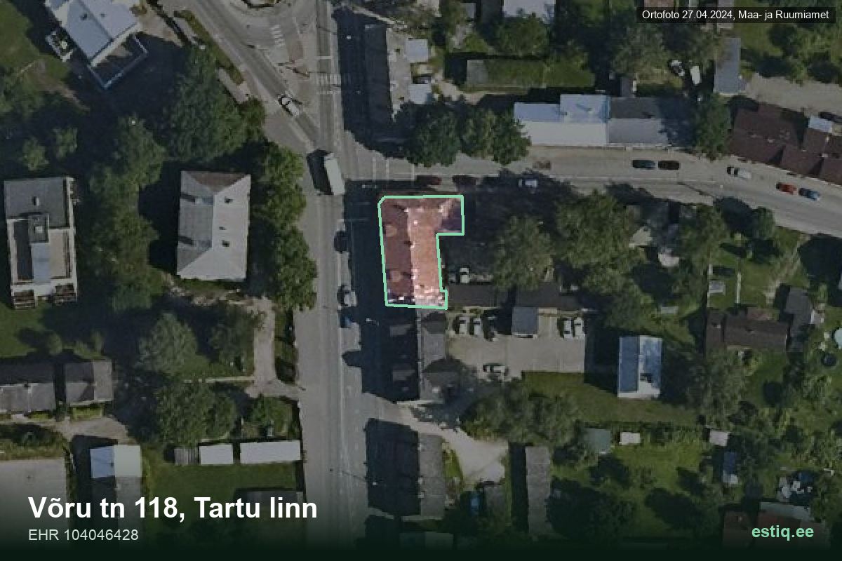 Võru tänav 118, Tartu – hoone aerofoto, kontuur ehitisregistri (EHR) andmetest