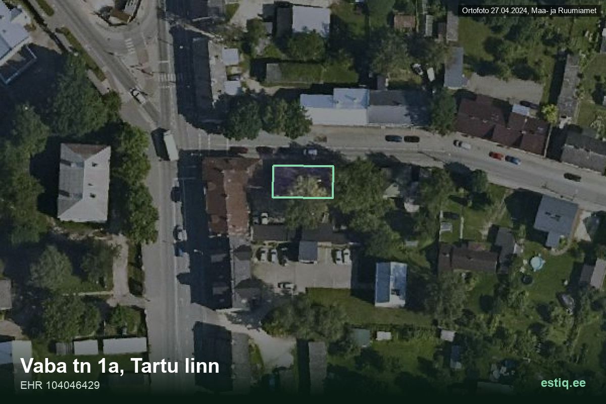 Vaba tänav 1a, Tartu – hoone aerofoto, kontuur ehitisregistri (EHR) andmetest