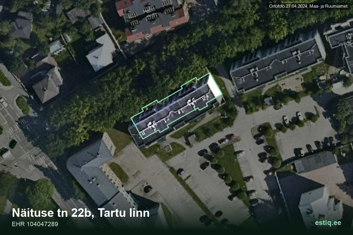 Näituse tänav 22b, Tartu – hoone aerofoto, kontuur ehitisregistri (EHR) andmetest