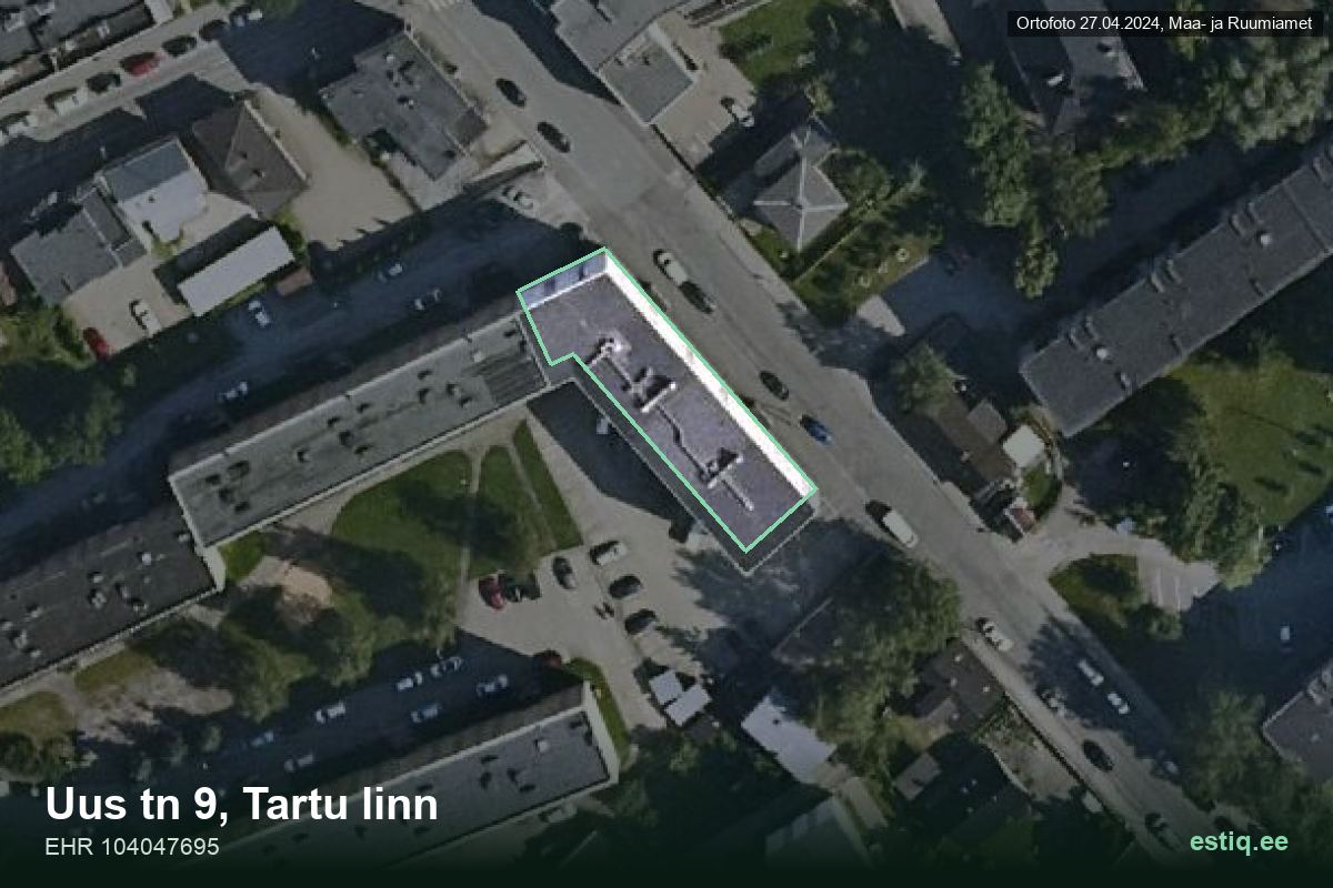Uus tänav 9, Tartu – aerial photo of the building, outline from the Building Register (EHR)
