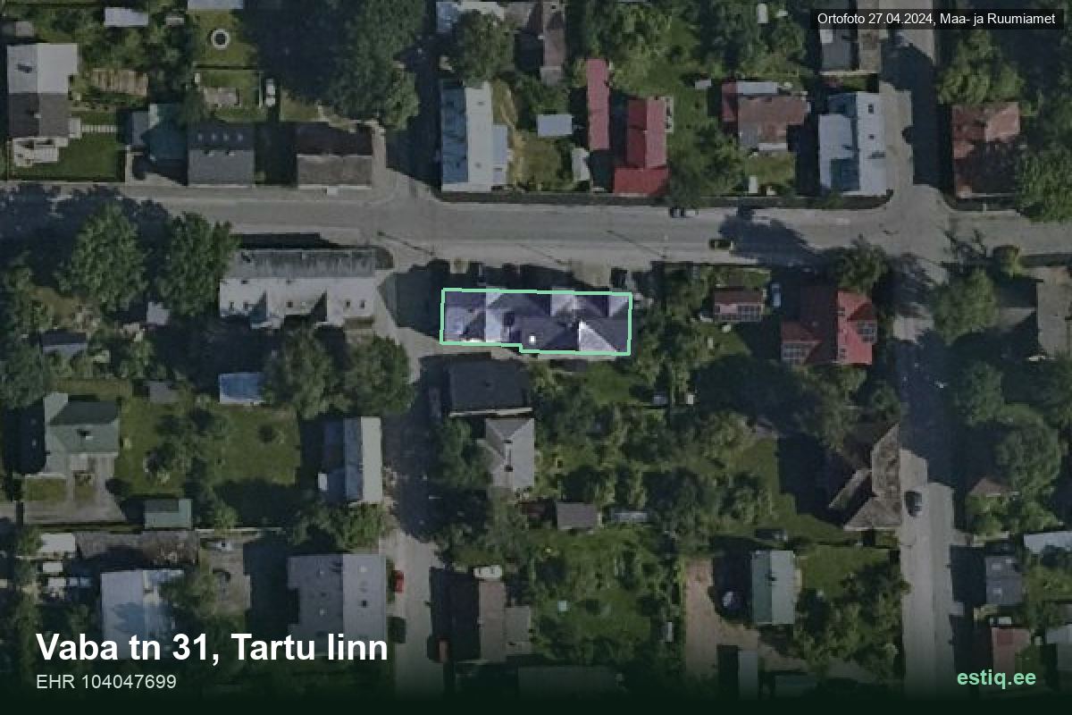 Vaba tänav 31, Tartu – ilmakuva rakennuksesta, ääriviiva rakennusrekisteristä (EHR)