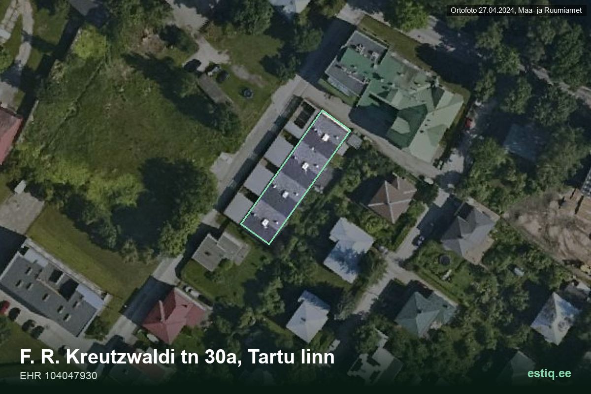 F. R. Kreutzwaldi tänav 30a, Tartu – hoone aerofoto, kontuur ehitisregistri (EHR) andmetest