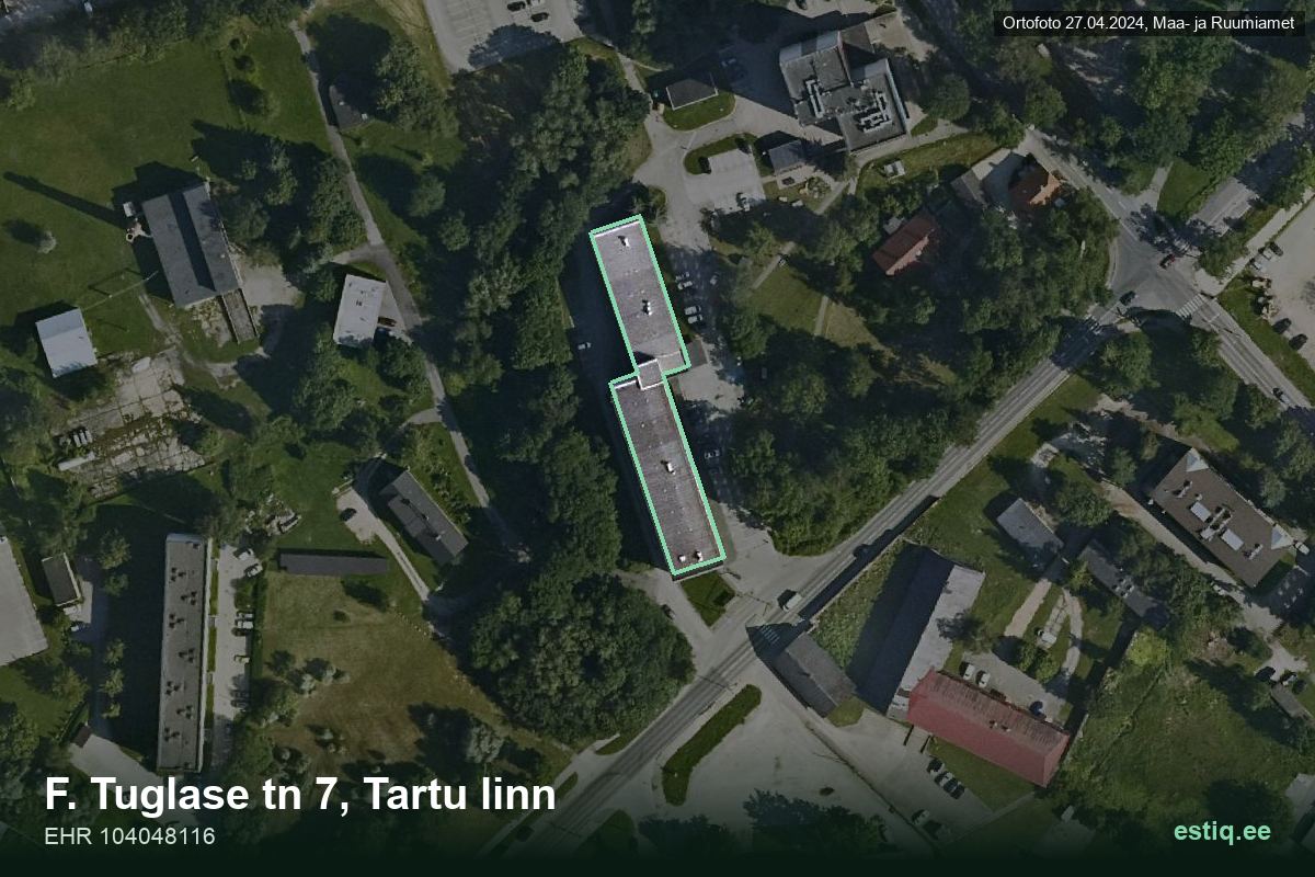 Tuglase tänav 7, Tartu – hoone aerofoto, kontuur ehitisregistri (EHR) andmetest