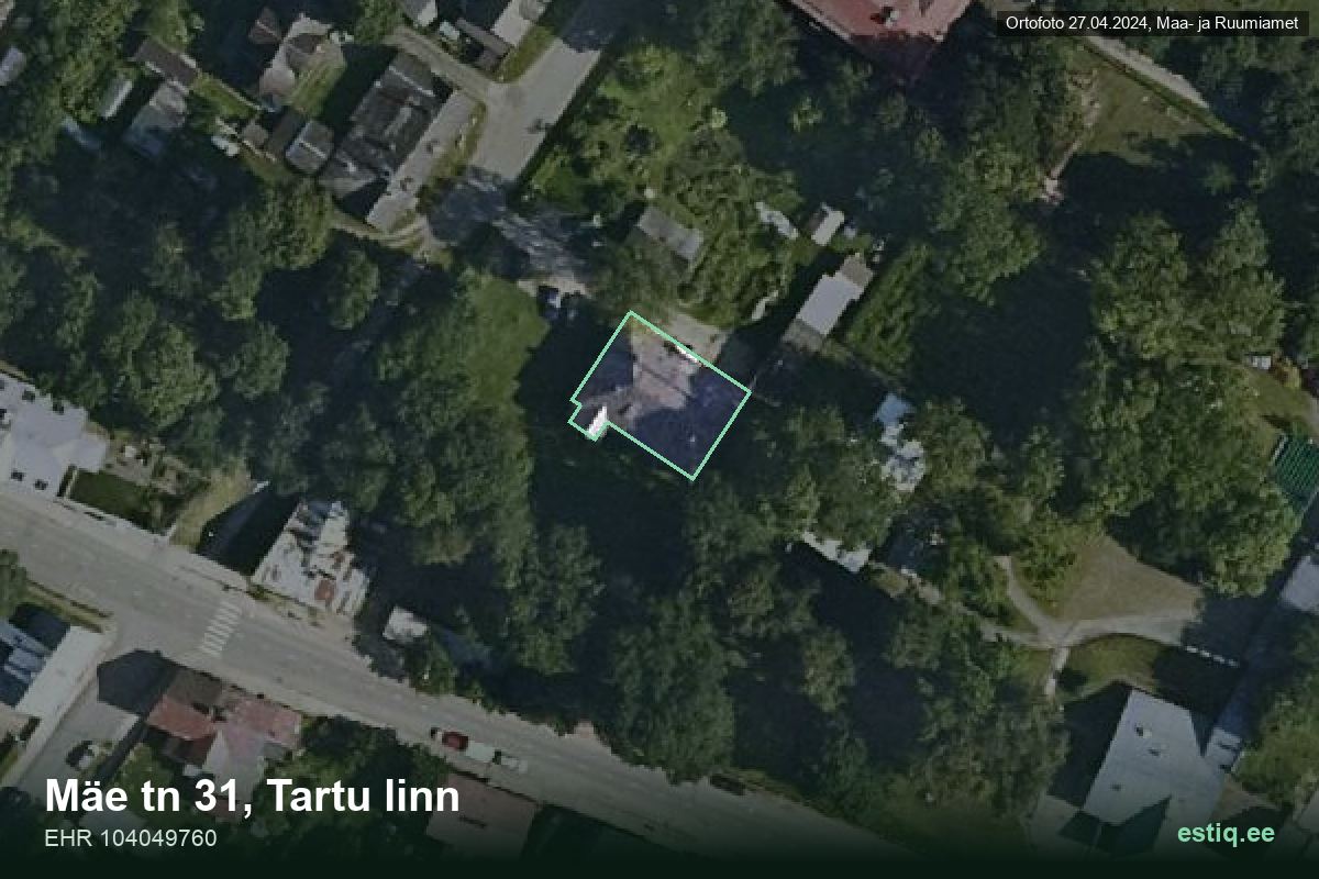 Mäe tänav 31, Tartu – hoone aerofoto, kontuur ehitisregistri (EHR) andmetest
