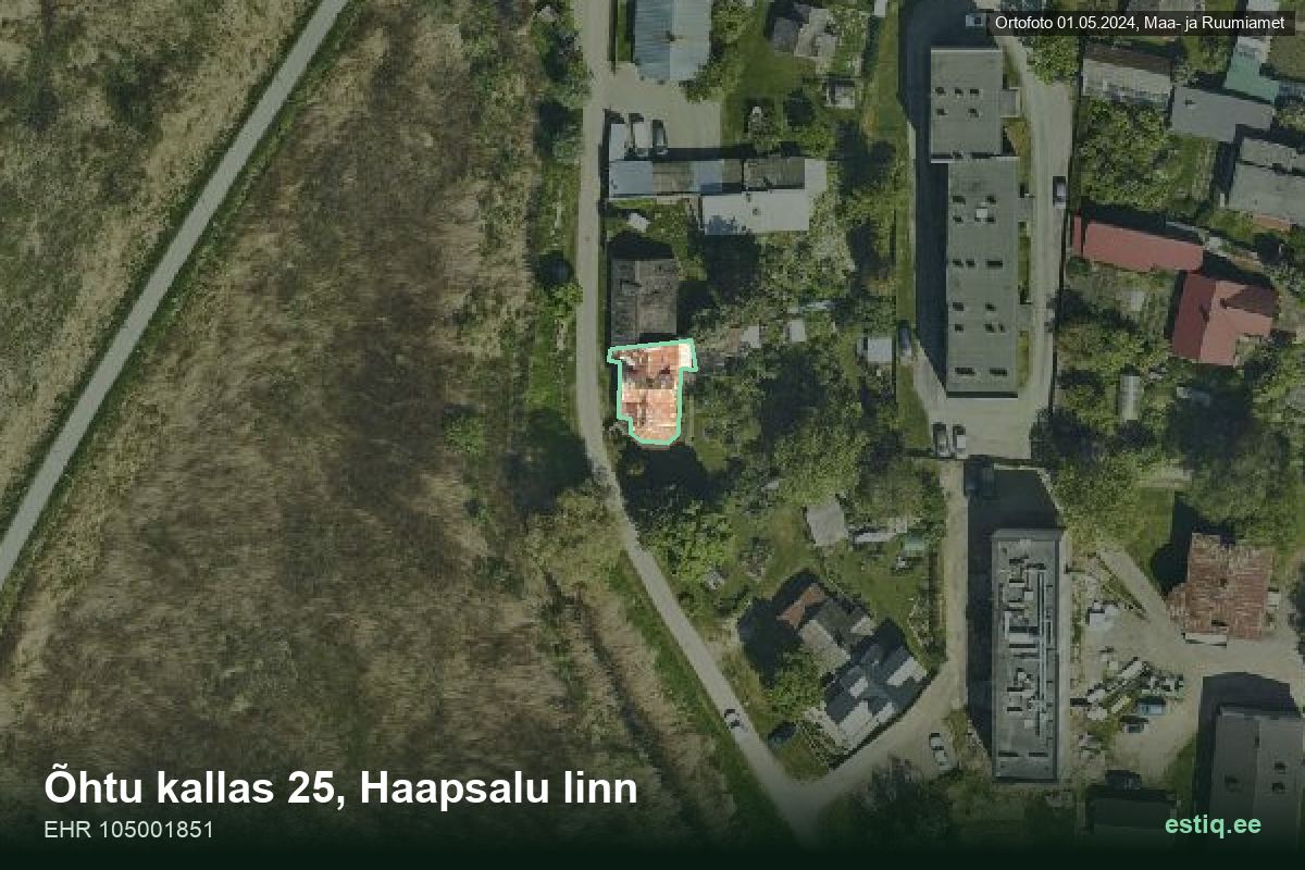 Õhtu kallas 25, Haapsalu – ilmakuva rakennuksesta, ääriviiva rakennusrekisteristä (EHR)