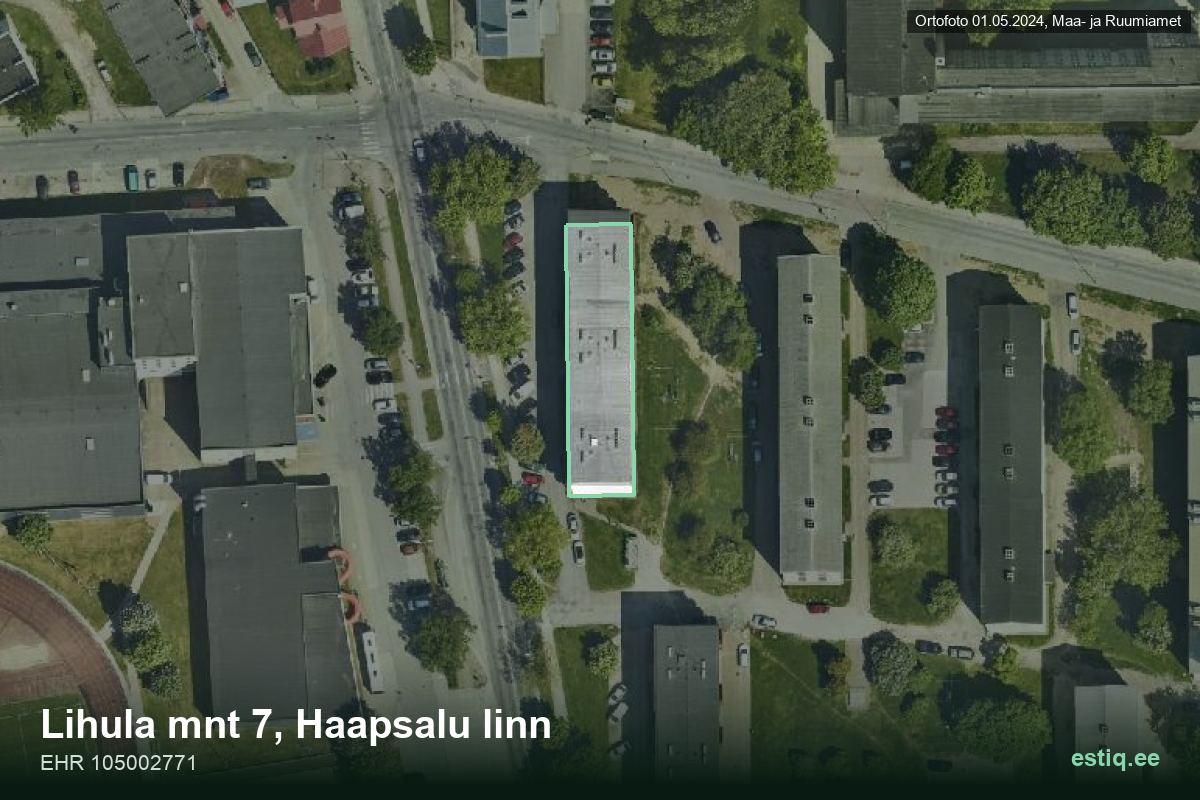 Lihula mnt 7, Haapsalu – ilmakuva rakennuksesta, ääriviiva rakennusrekisteristä (EHR)