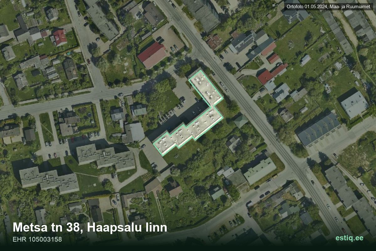 Metsa tänav 38, Haapsalu – hoone aerofoto, kontuur ehitisregistri (EHR) andmetest