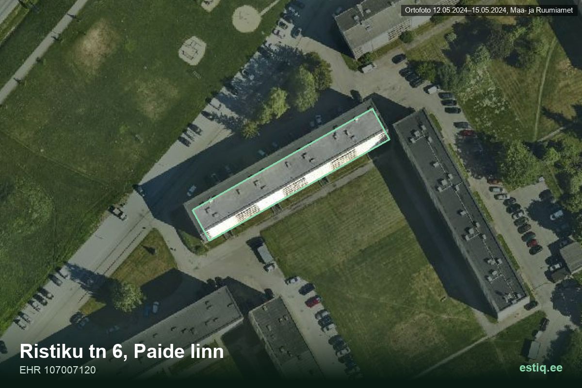 Ristiku tänav 6, Paide – aerial photo of the building, outline from the Building Register (EHR)