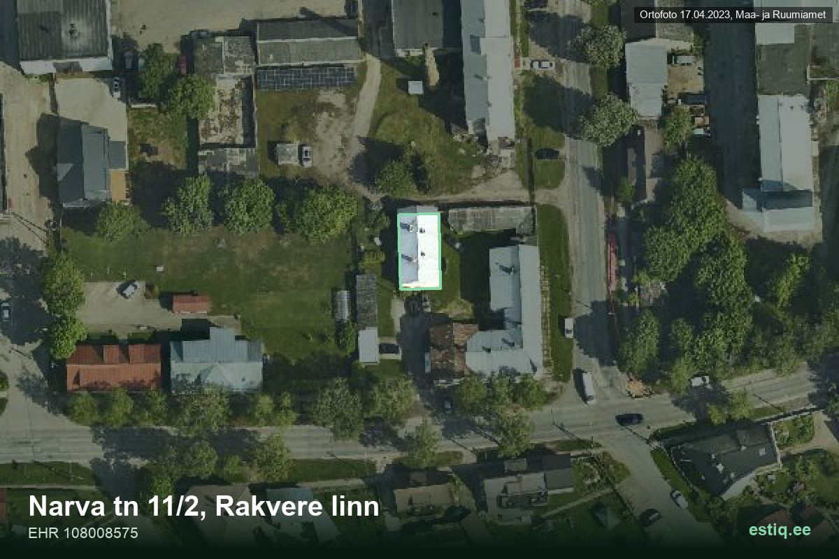 Rakvere tänav 11/2, Rakvere – аэрофото дома, контур по данным регистра строений (EHR)