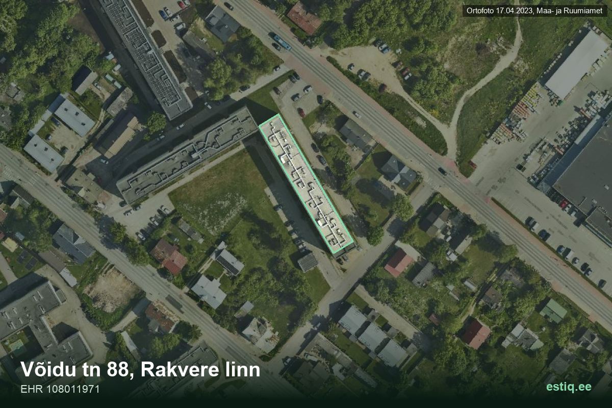 Võidu tänav 88, Rakvere – hoone aerofoto, kontuur ehitisregistri (EHR) andmetest