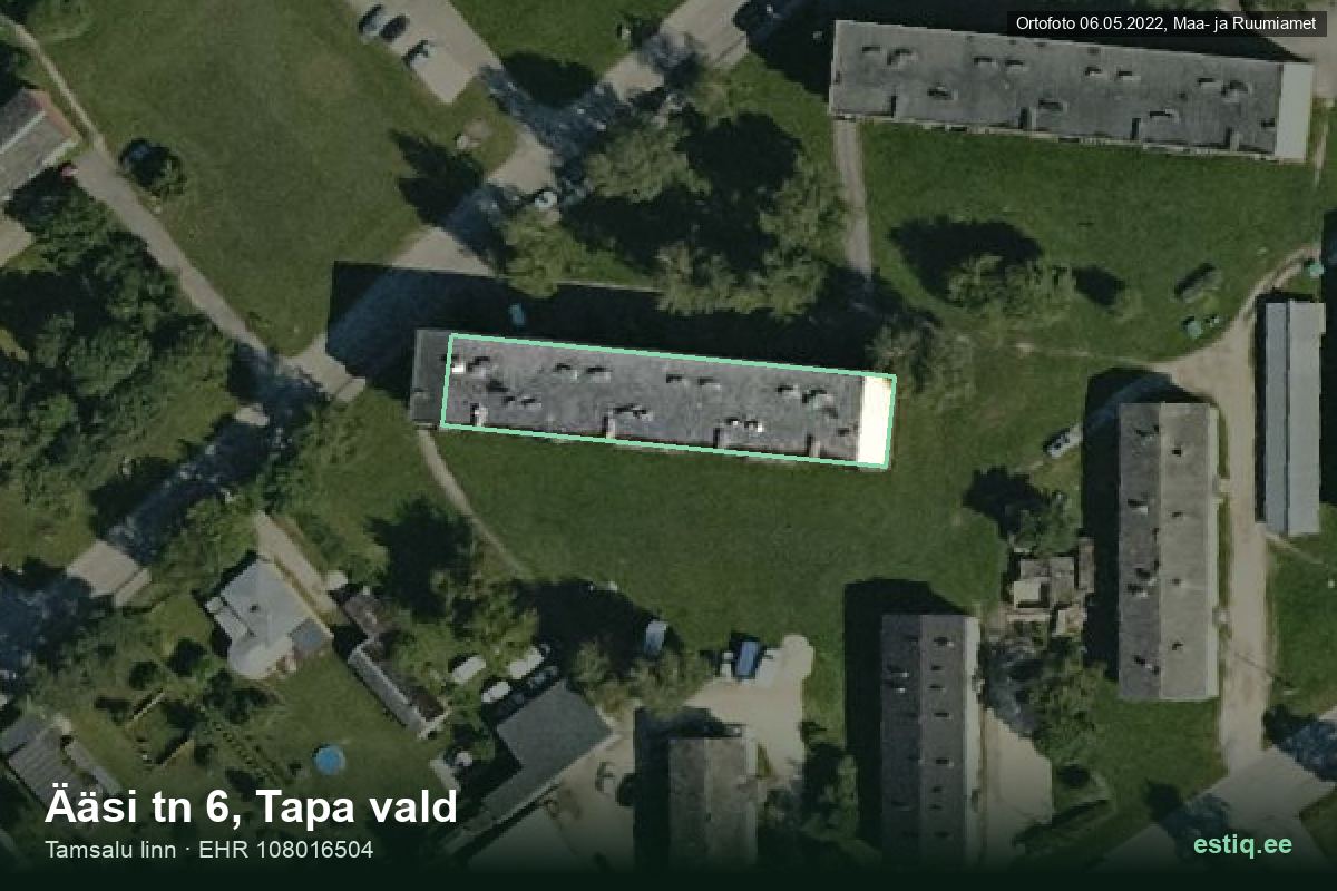 Ääsi tänav 6, Tapa – hoone aerofoto, kontuur ehitisregistri (EHR) andmetest