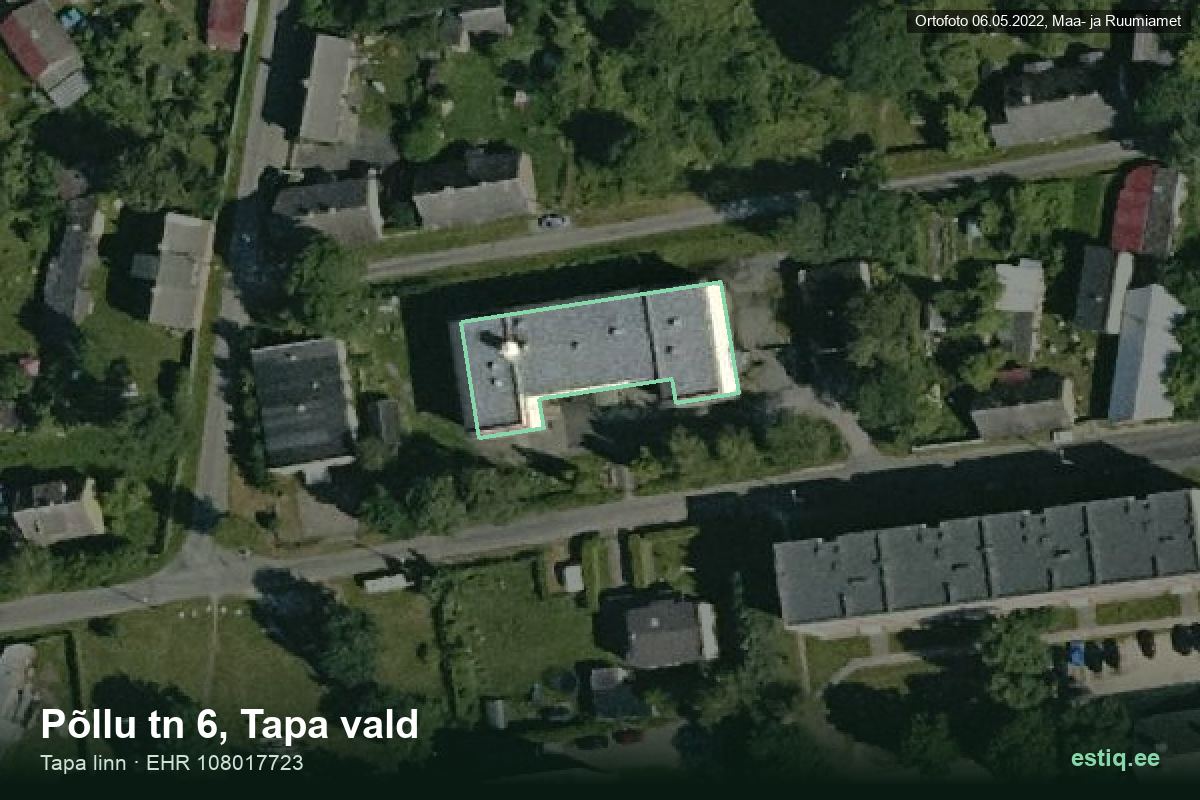 Põllu tänav 6, Tapa – hoone aerofoto, kontuur ehitisregistri (EHR) andmetest