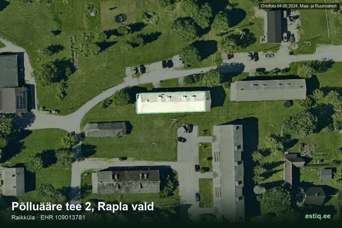 Põlluääre tee 2, Rapla – hoone aerofoto, kontuur ehitisregistri (EHR) andmetest