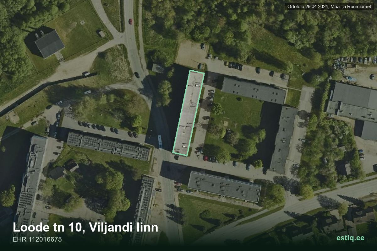 Loode tänav 10, Viljandi – ilmakuva rakennuksesta, ääriviiva rakennusrekisteristä (EHR)