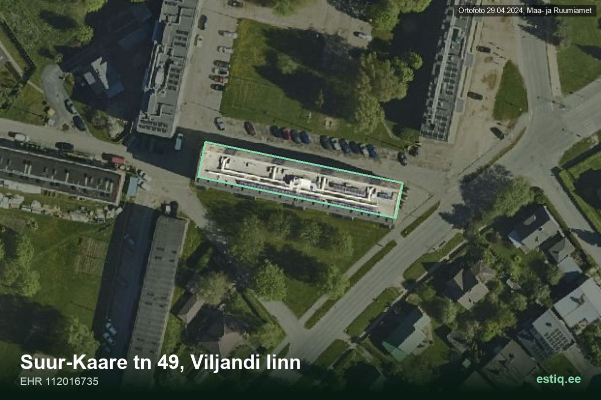 Suur-Kaare tänav 49, Viljandi – hoone aerofoto, kontuur ehitisregistri (EHR) andmetest