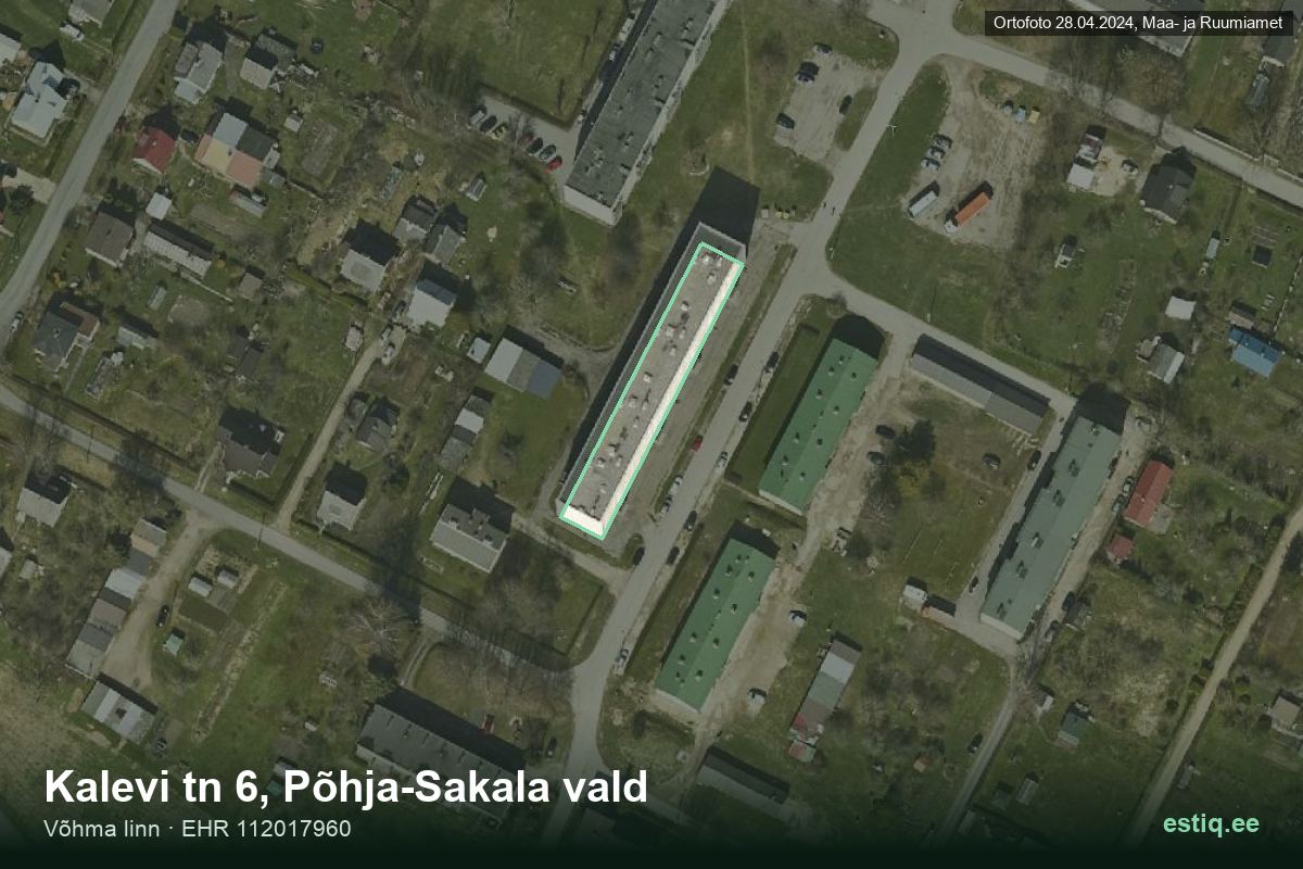 Kalevi tänav 6, Põhja-Sakala – hoone aerofoto, kontuur ehitisregistri (EHR) andmetest