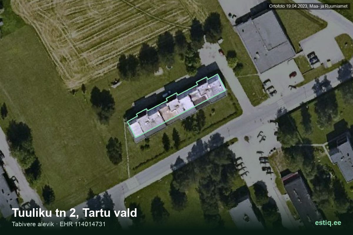Tuuliku tänav 2, Tartu – hoone aerofoto, kontuur ehitisregistri (EHR) andmetest