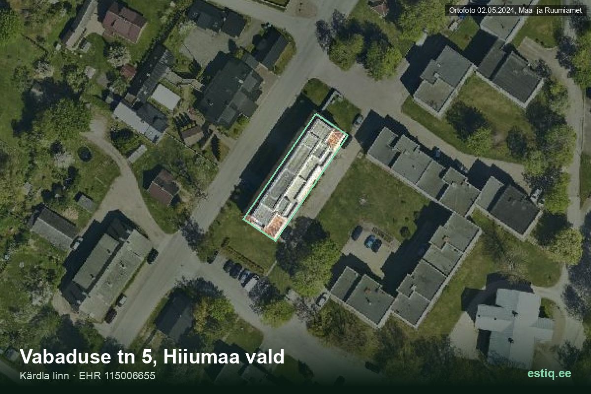 Vabaduse tänav 5, Hiiumaa – hoone aerofoto, kontuur ehitisregistri (EHR) andmetest