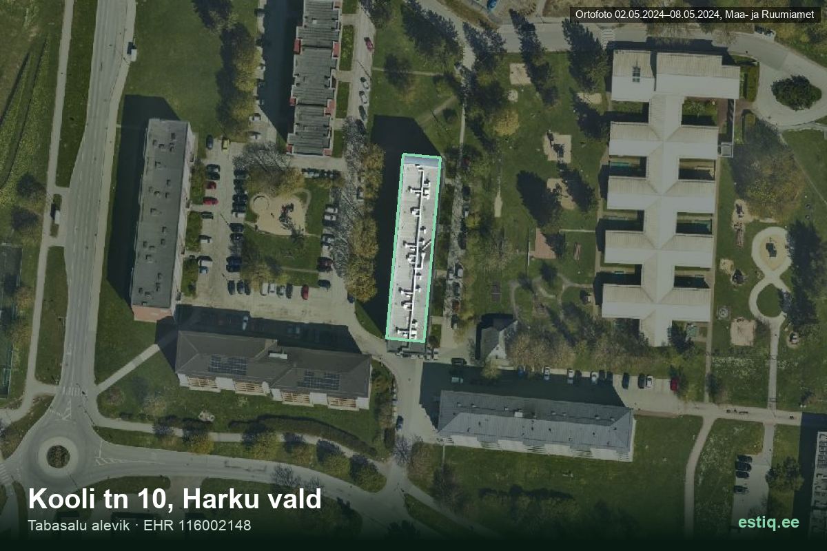 Kooli tänav 10, Harku – hoone aerofoto, kontuur ehitisregistri (EHR) andmetest