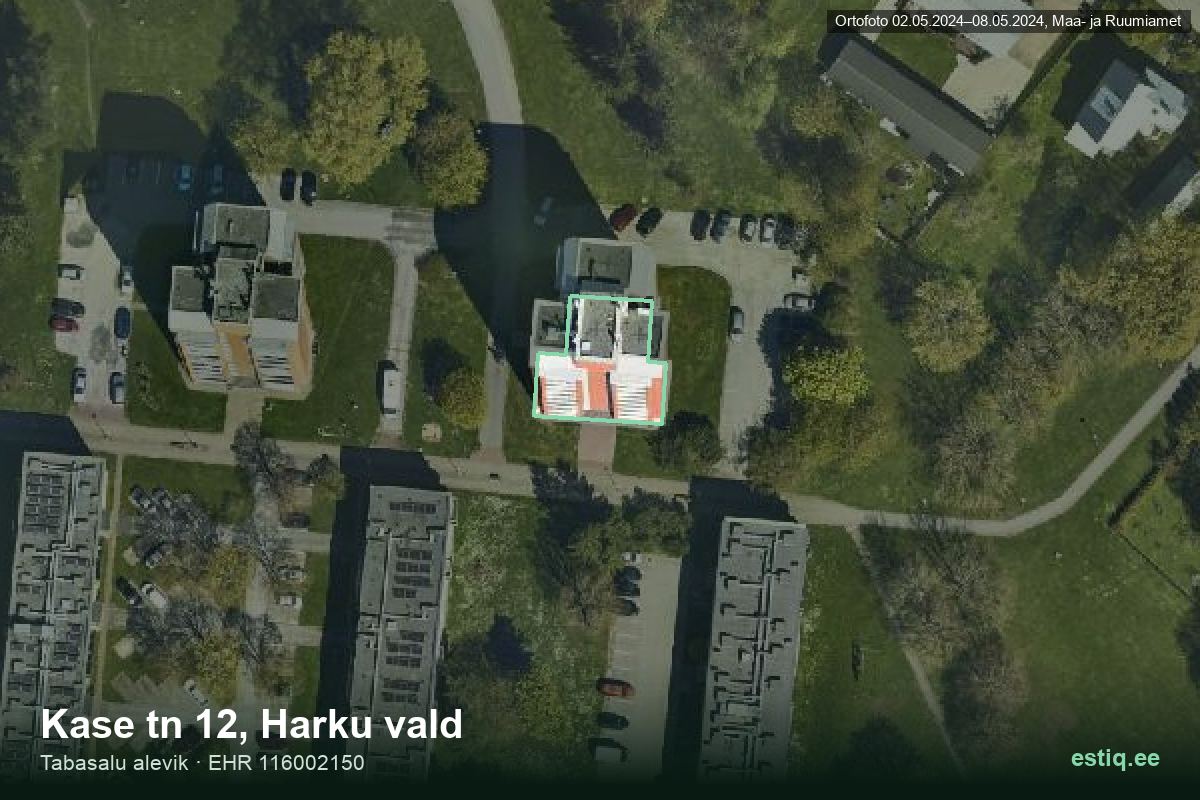 Kase tänav 12, Harku – ilmakuva rakennuksesta, ääriviiva rakennusrekisteristä (EHR)