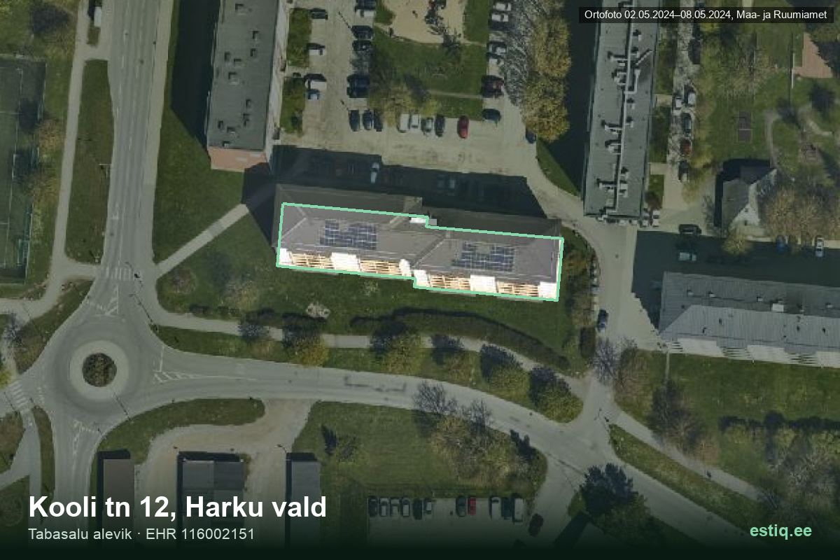 Kooli tänav 12, Harku – hoone aerofoto, kontuur ehitisregistri (EHR) andmetest