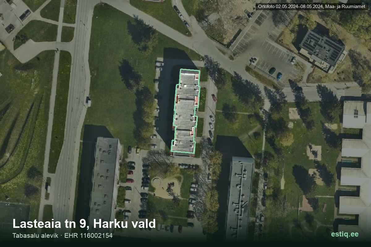 Lasteaia tänav 9, Harku – ilmakuva rakennuksesta, ääriviiva rakennusrekisteristä (EHR)