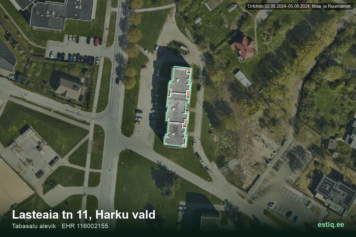 Lasteaia tänav 11, Harku – hoone aerofoto, kontuur ehitisregistri (EHR) andmetest